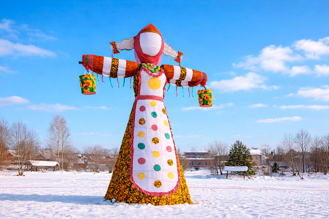 Огромное чучело Масленицы в ЭТНОМИРе